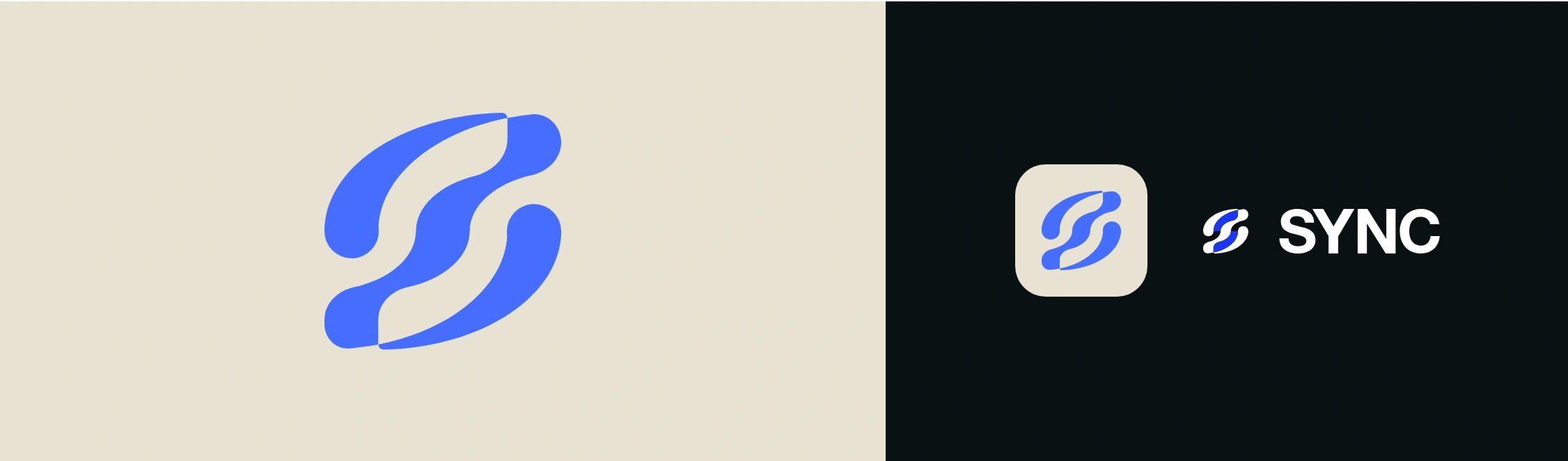 Original Sync symbol and wordmark in blue, cream and dark ink