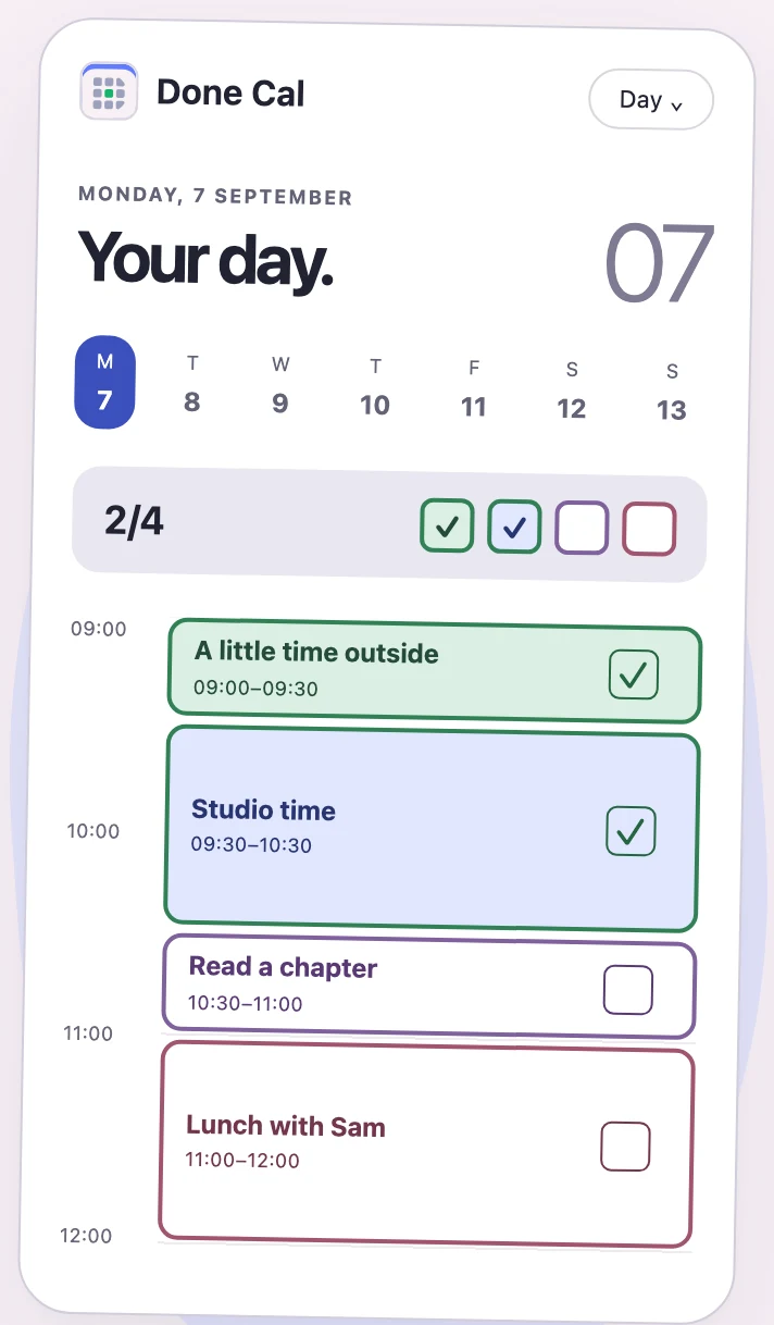 Done Cal daily calendar on a phone